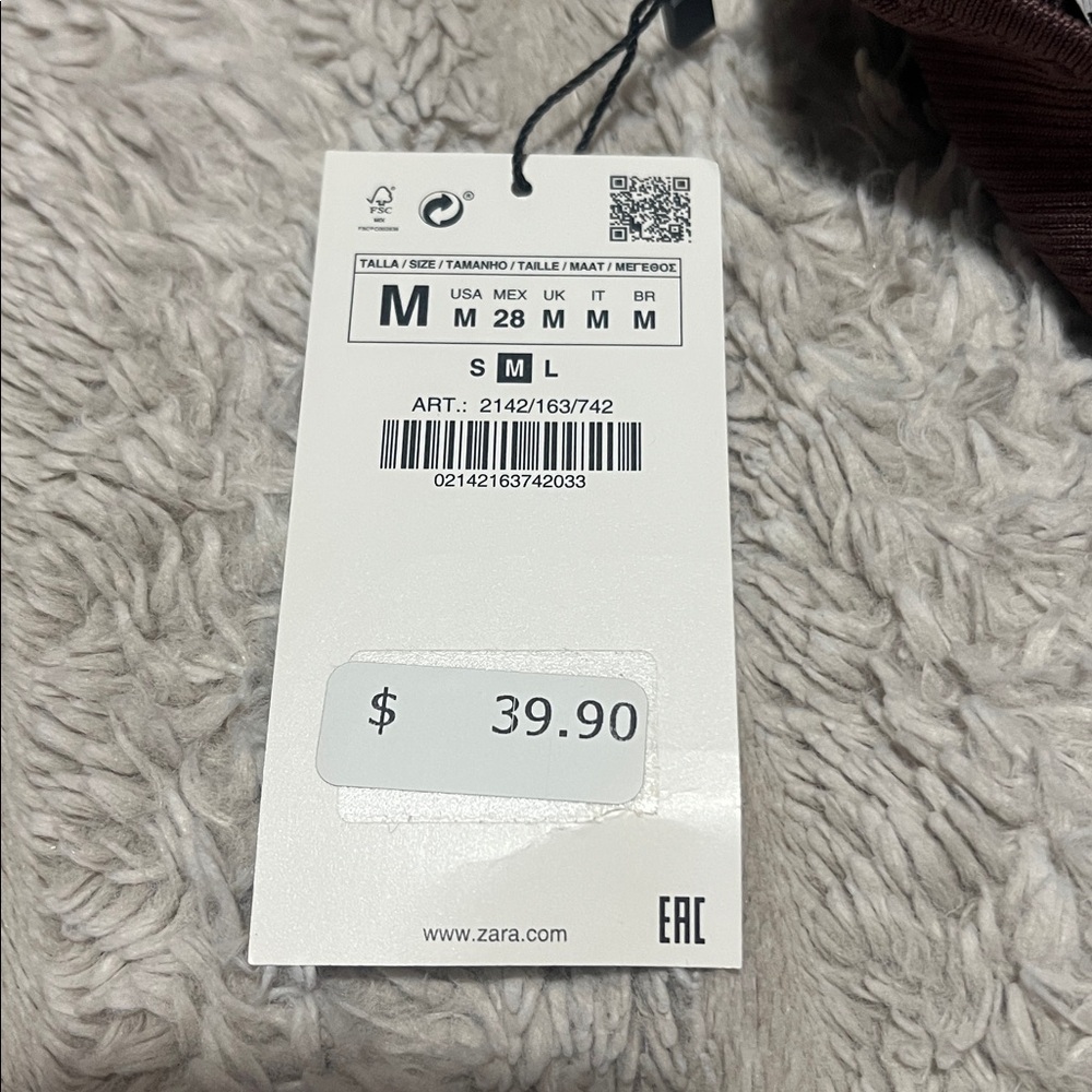 *NWT* Zara Mink Asymmetric Knit Top with a velvet floral detail on the shoulder - Picture 6 of 6
